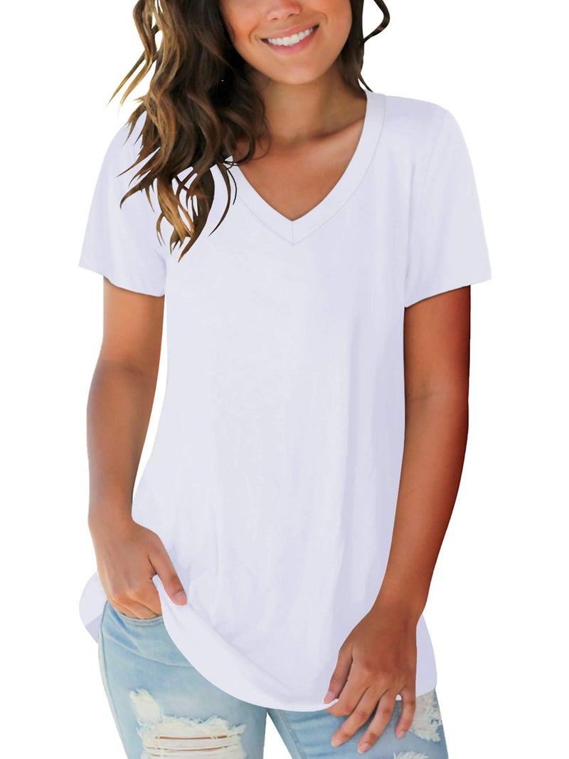 SAMPEEL Womens Shirts Tunic V Neck Spring Present Teen Tunic Tops Lightweight White L - Image 1